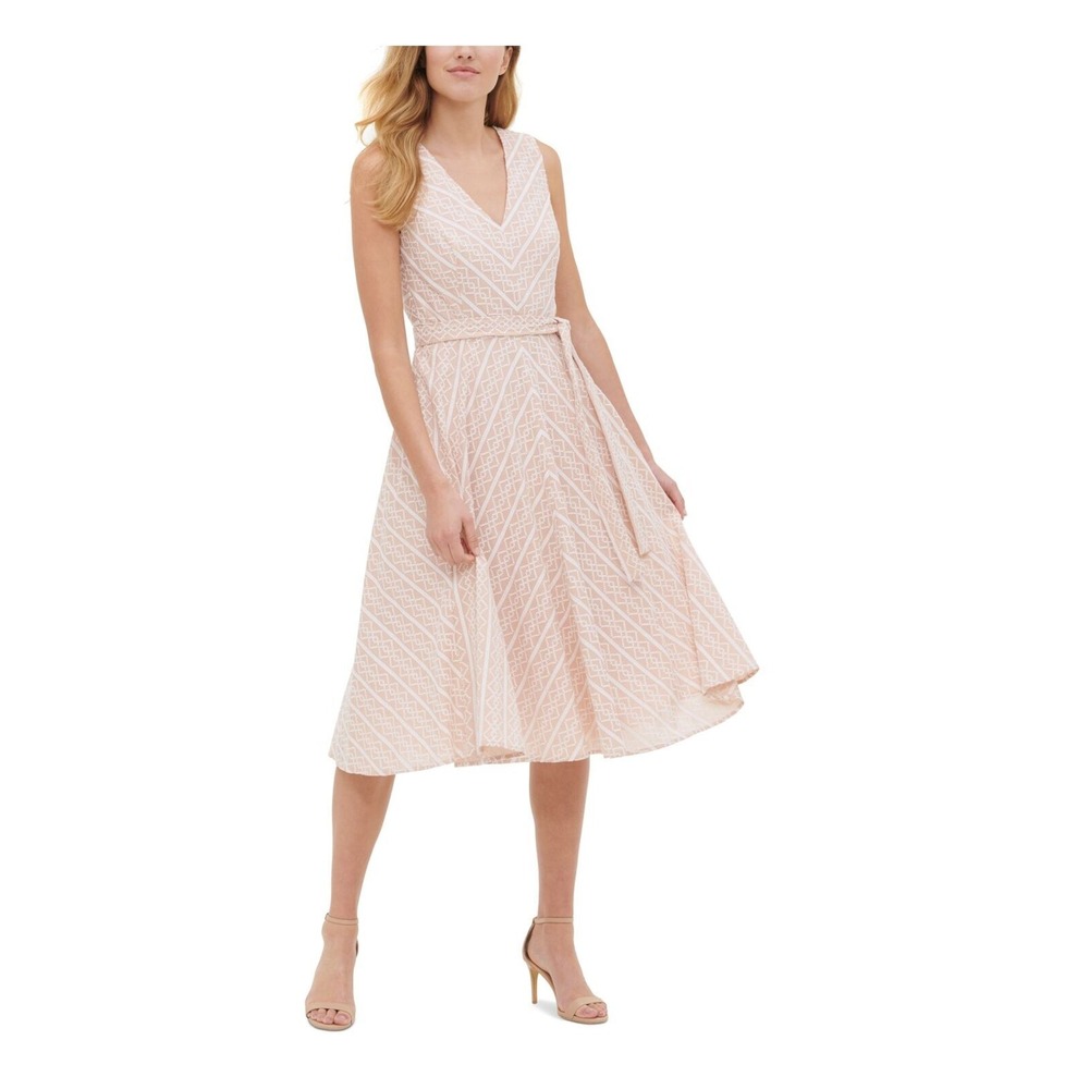 TOMMY HILFIGER Womens Beige Sleeveless Below The Knee‎ Fit + Flare Dress 10 NEW